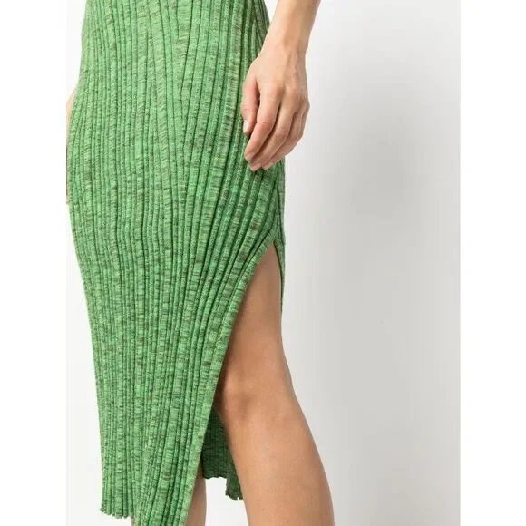 NWT Cult Gaia Elfreda Rib Knit Pleated Cut-Out Midi Dress Emerald Green  Size XS